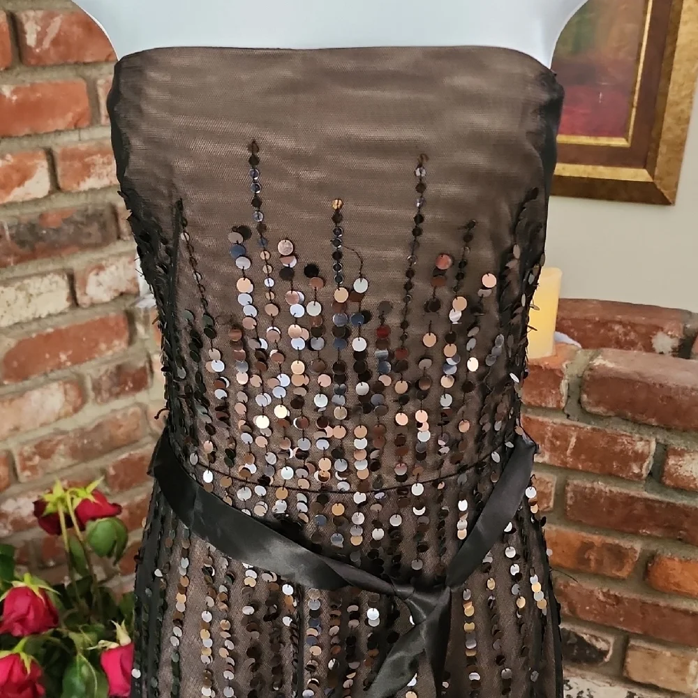 BCBGMaxAzria Strapless Black Sequin Dress Whimsigoth Y2K Indie Sleaze - Picture 2 of 12